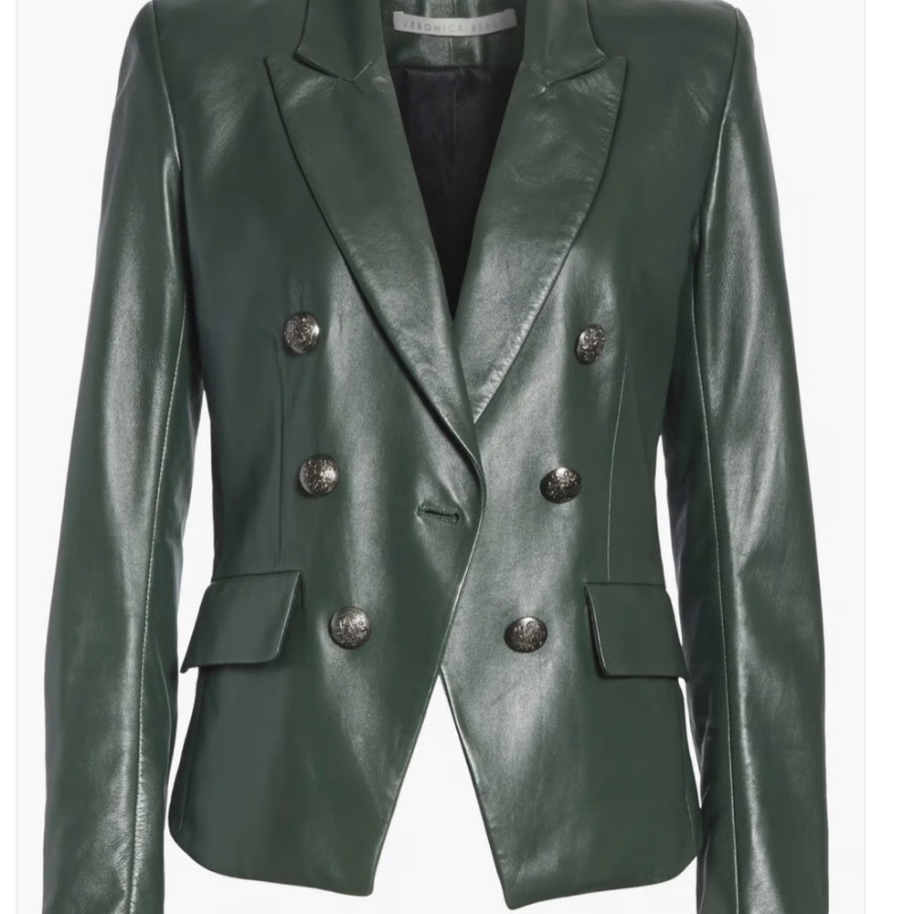 Veronica Beard Dark Green Leather Blazer NWOT size 4